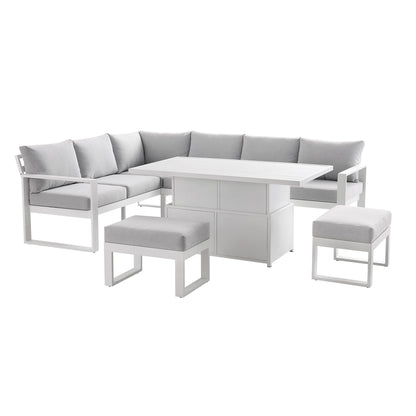 Ensemble de salle à manger d'angle décontracté Albany en aluminium avec table relevable, blanc
