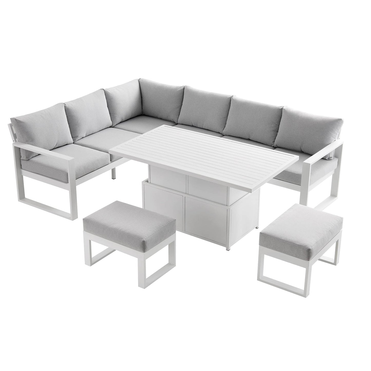 Ensemble de salle à manger d'angle décontracté Albany en aluminium avec table relevable, blanc