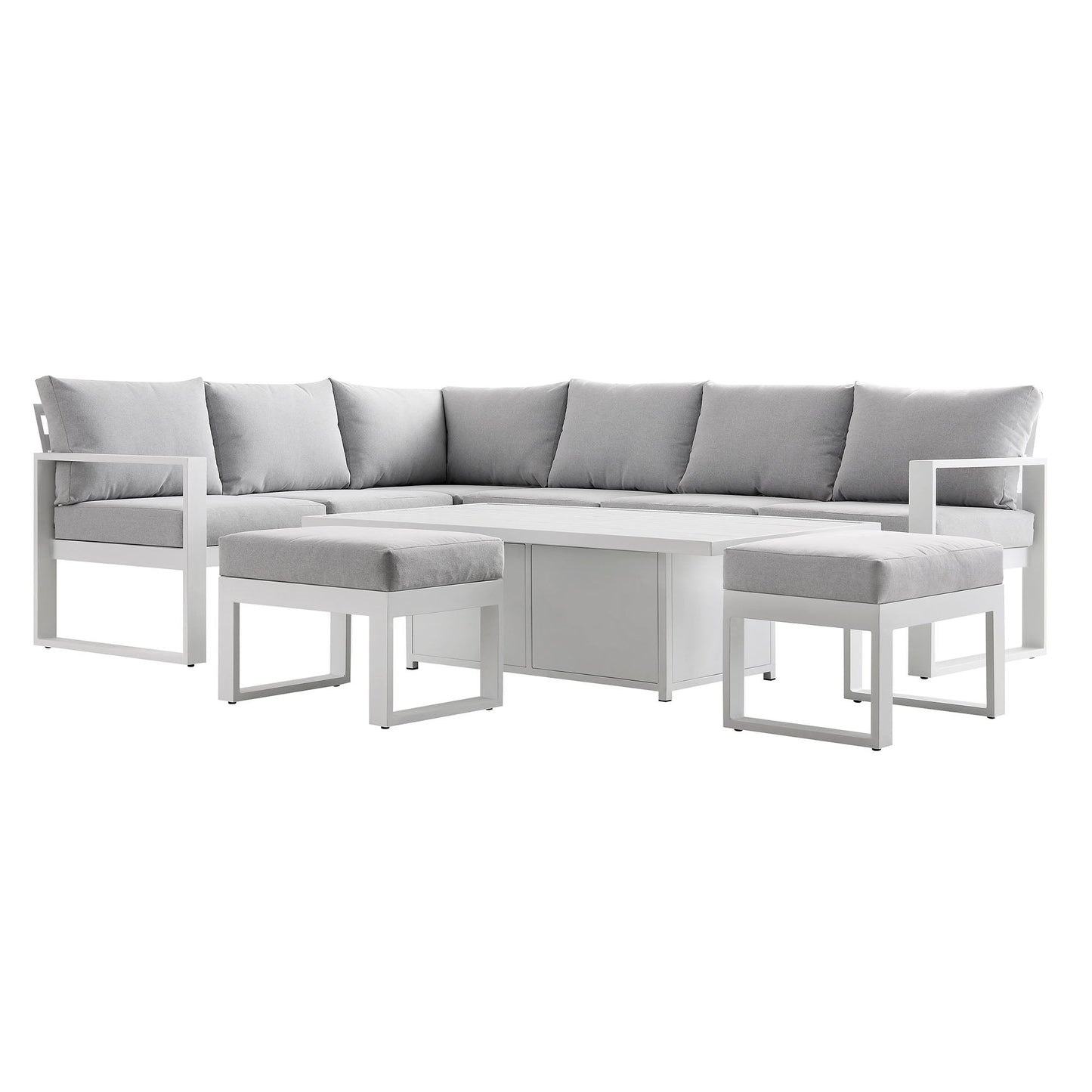 Ensemble de salle à manger d'angle décontracté Albany en aluminium avec table relevable, blanc