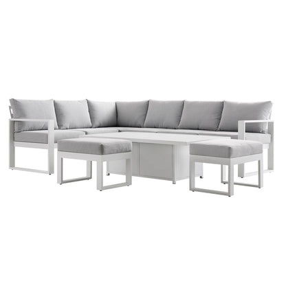 Ensemble de salle à manger d'angle décontracté Albany en aluminium avec table relevable, blanc