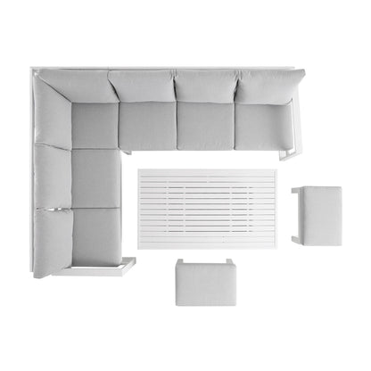 Ensemble de salle à manger d'angle décontracté Albany en aluminium avec table relevable, blanc