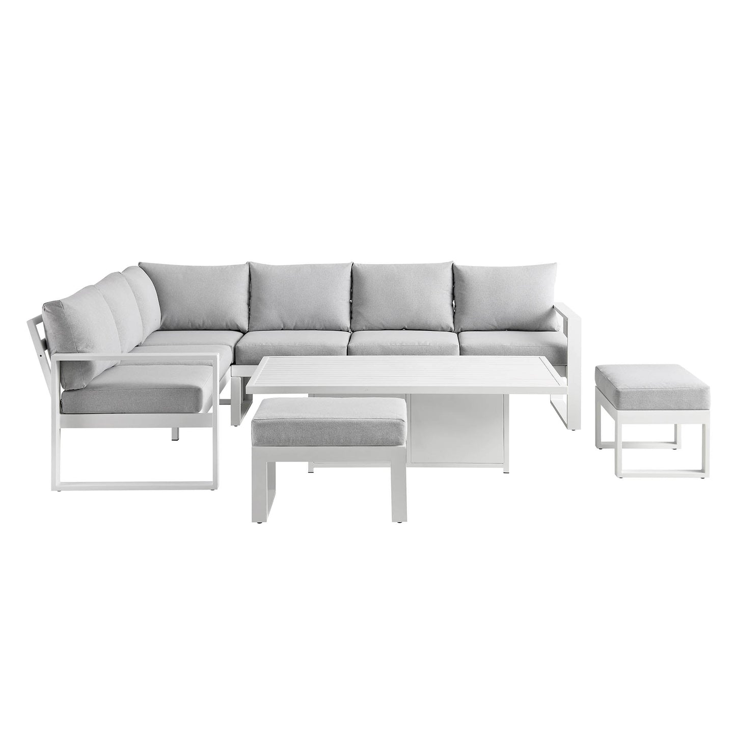 Ensemble de salle à manger d'angle décontracté Albany en aluminium avec table relevable, blanc