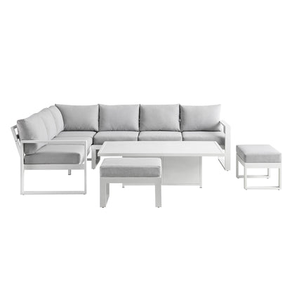 Ensemble de salle à manger d'angle décontracté Albany en aluminium avec table relevable, blanc