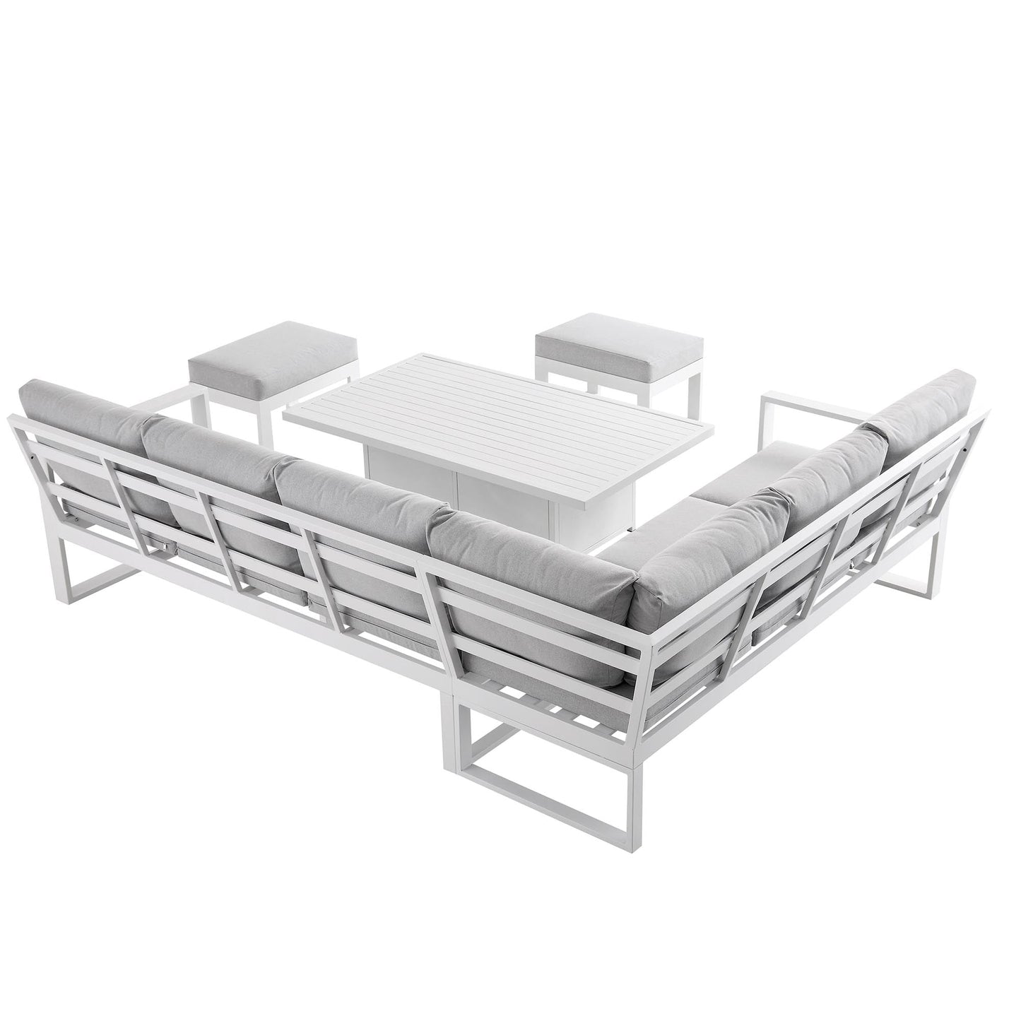 Ensemble de salle à manger d'angle décontracté Albany en aluminium avec table relevable, blanc