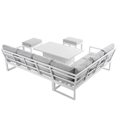 Ensemble de salle à manger d'angle décontracté Albany en aluminium avec table relevable, blanc