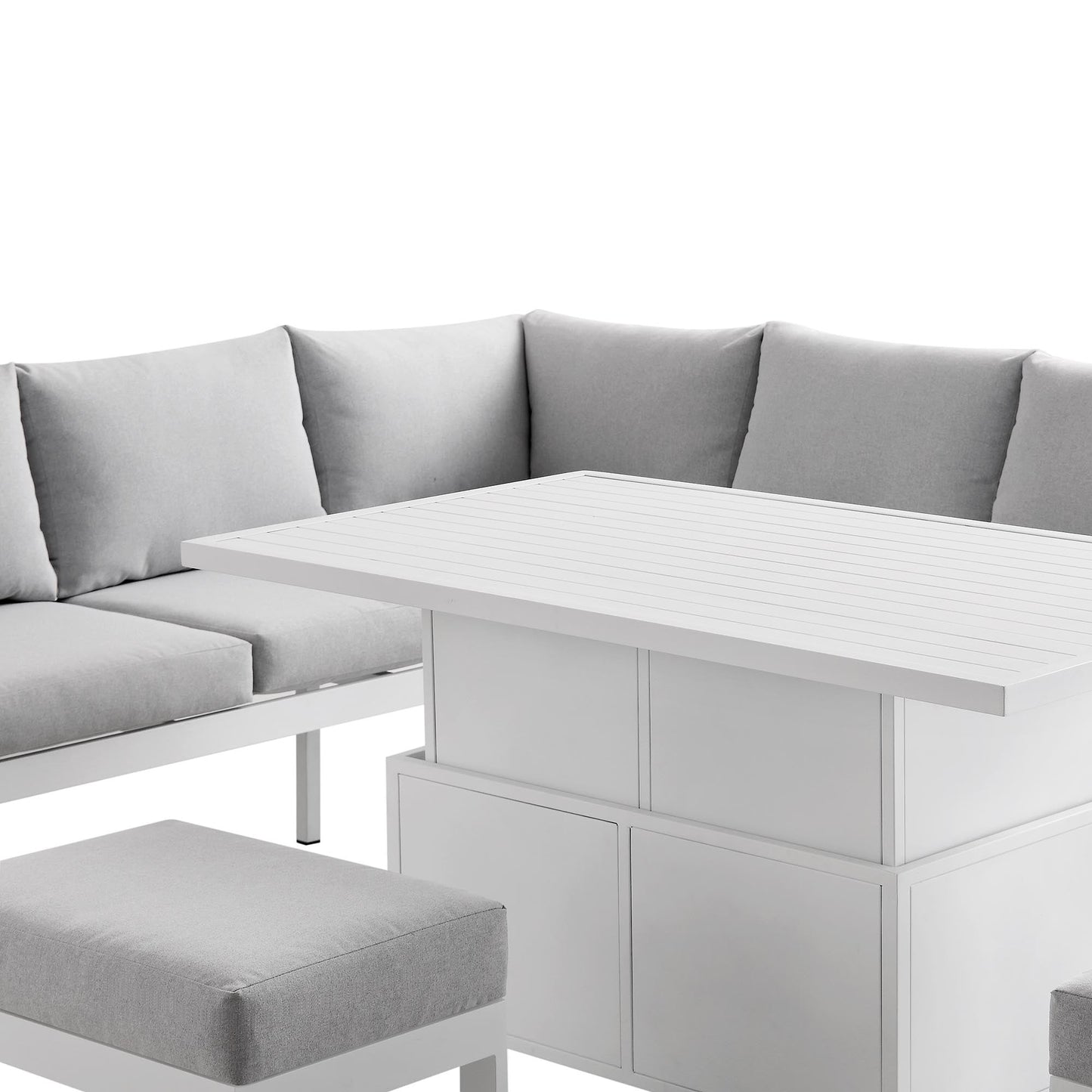 Ensemble de salle à manger d'angle décontracté Albany en aluminium avec table relevable, blanc