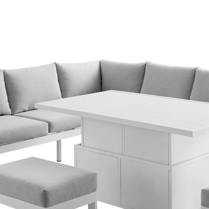Ensemble de salle à manger d'angle décontracté Albany en aluminium avec table relevable, blanc