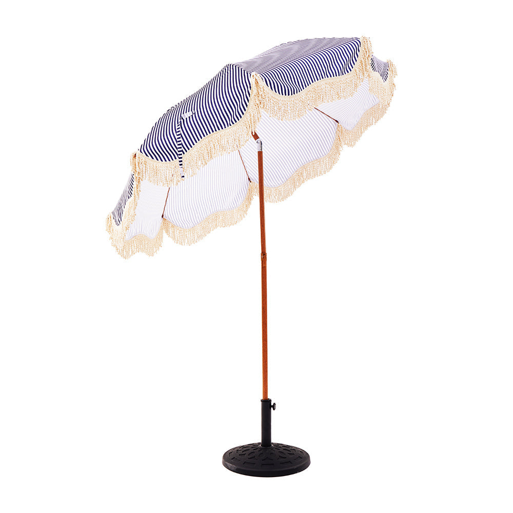 Parasol à franges inclinable à rayures bleues et blanches Gabriel