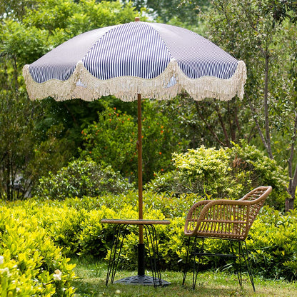 Parasol à franges inclinable à rayures bleues et blanches Gabriel