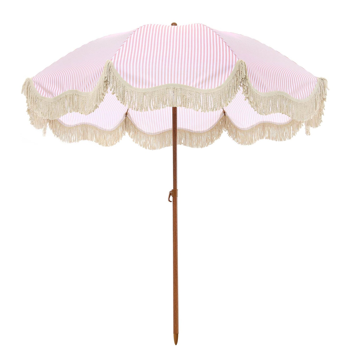 Parasol à franges inclinable à rayures roses et blanches Gabriel