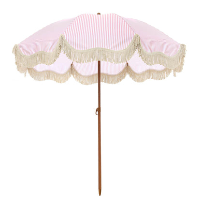 Parasol à franges inclinable à rayures roses et blanches Gabriel
