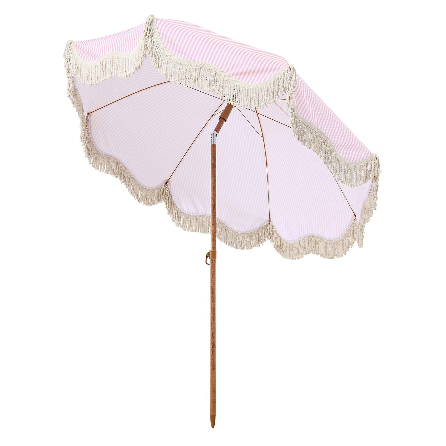 Parasol à franges inclinable à rayures roses et blanches Gabriel