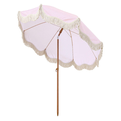 Parasol à franges inclinable à rayures roses et blanches Gabriel