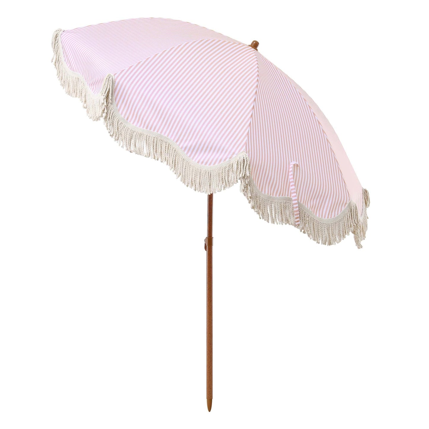Parasol à franges inclinable à rayures roses et blanches Gabriel