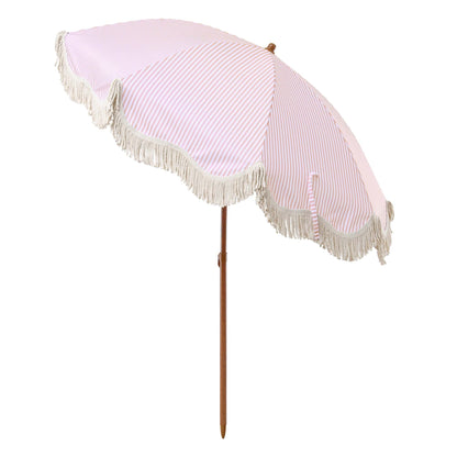 Parasol à franges inclinable à rayures roses et blanches Gabriel
