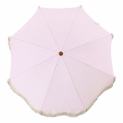 Parasol à franges inclinable à rayures roses et blanches Gabriel