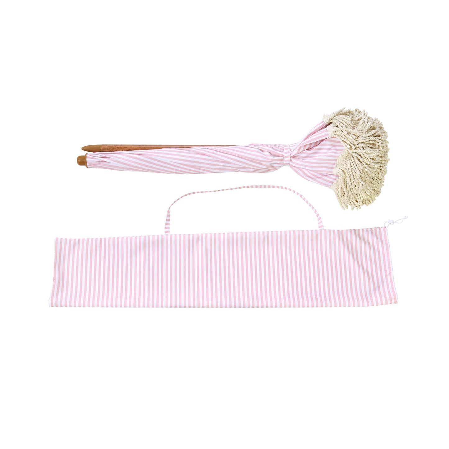 Parasol à franges inclinable à rayures roses et blanches Gabriel