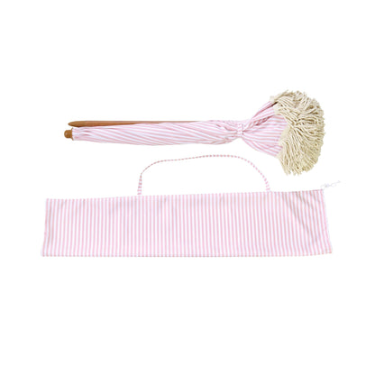 Parasol à franges inclinable à rayures roses et blanches Gabriel