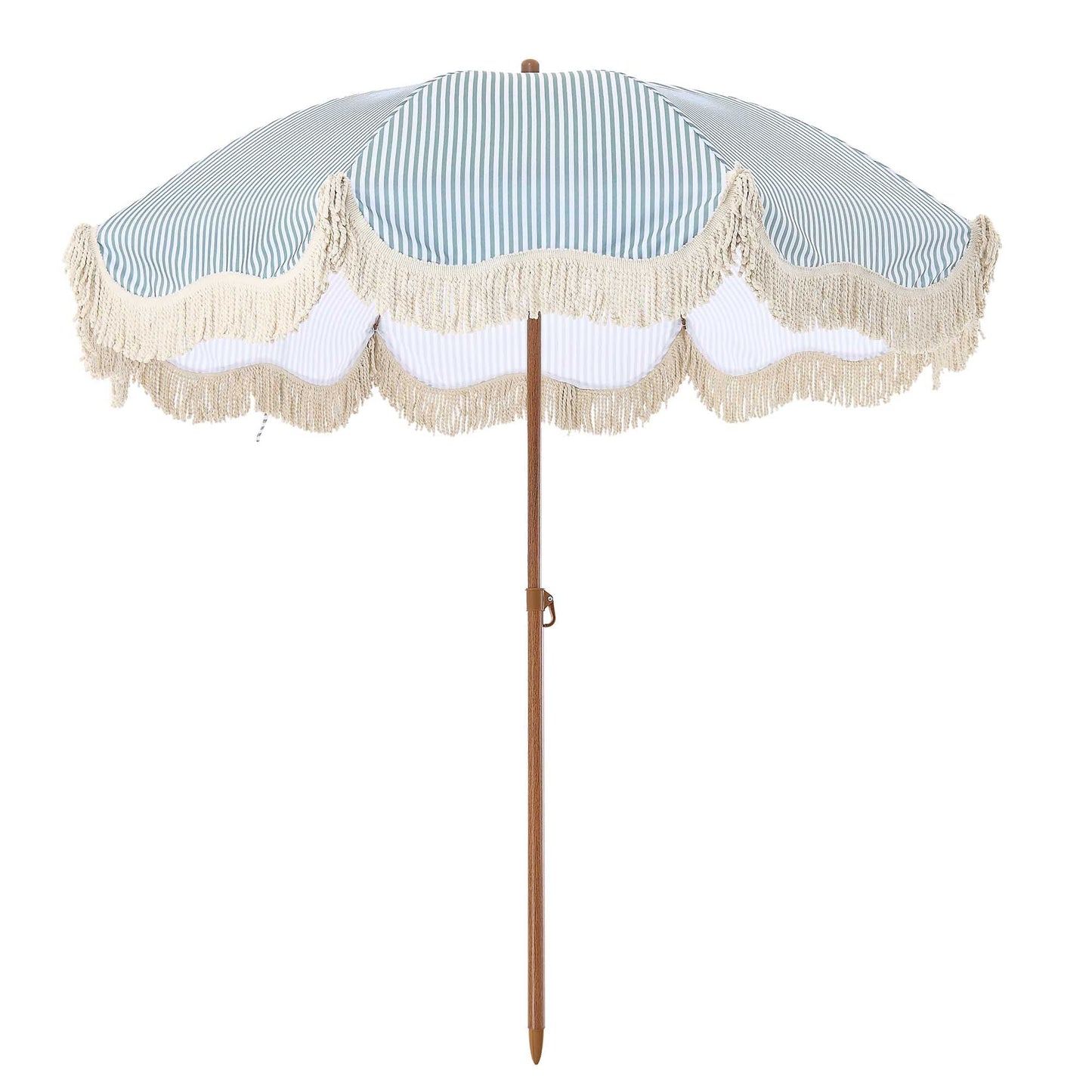 Parasol à franges inclinable à rayures vert sauge et blanc Gabriel
