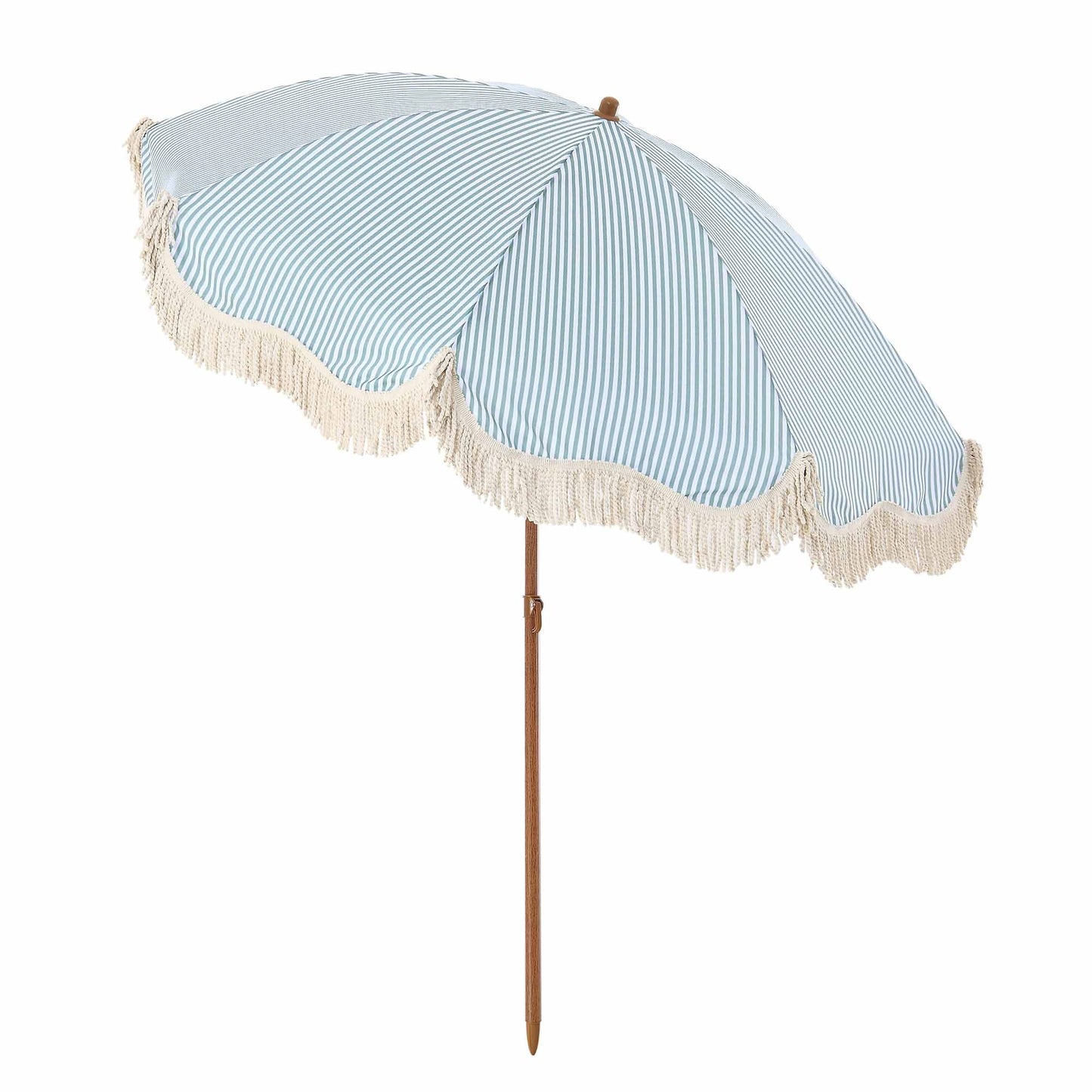 Parasol à franges inclinable à rayures vert sauge et blanc Gabriel