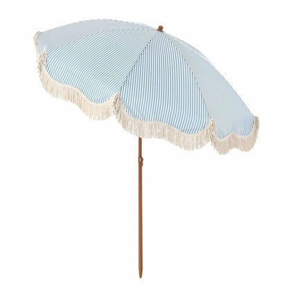 Parasol à franges inclinable à rayures vert sauge et blanc Gabriel