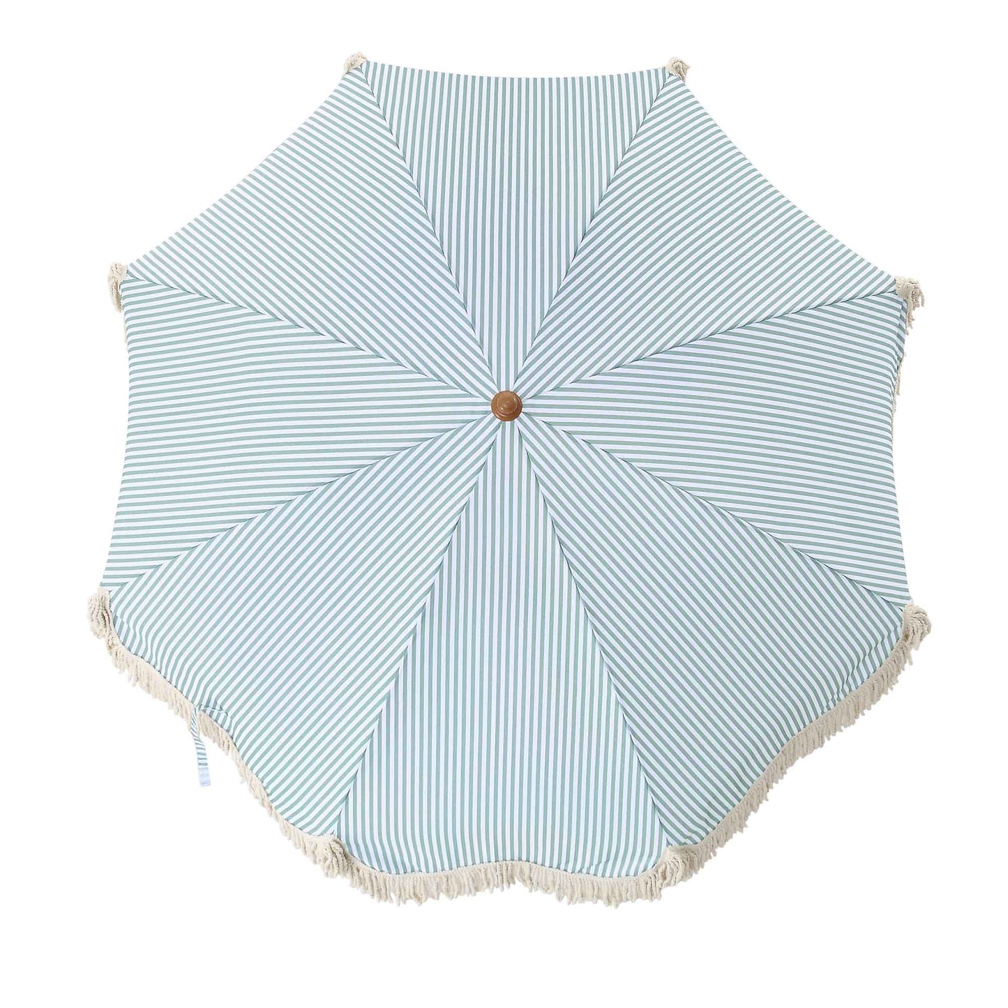 Parasol à franges inclinable à rayures vert sauge et blanc Gabriel