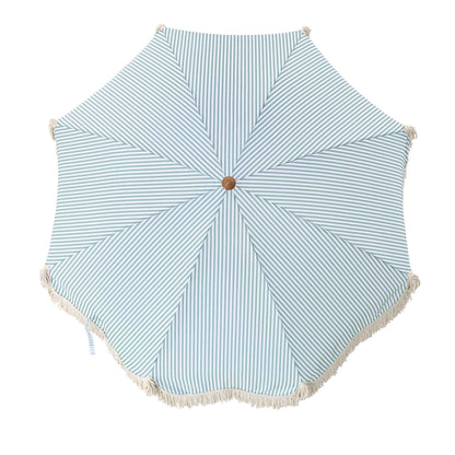 Parasol à franges inclinable à rayures vert sauge et blanc Gabriel