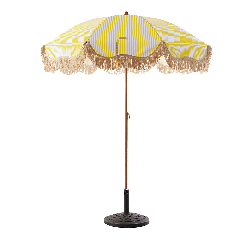Parasol à franges inclinable à rayures jaunes et blanches Gabriel