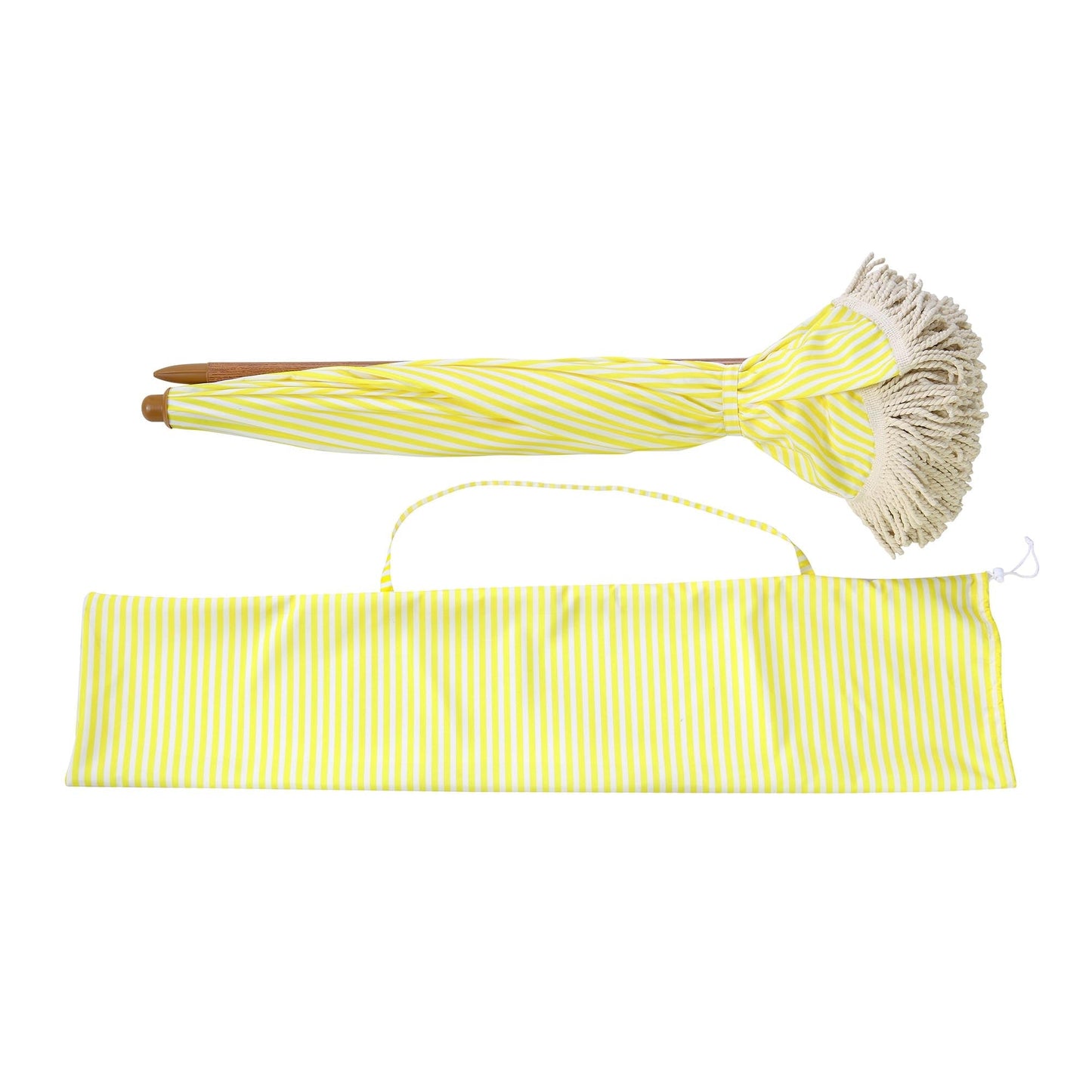 Parasol à franges inclinable à rayures jaunes et blanches Gabriel