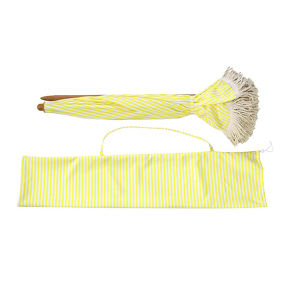 Parasol à franges inclinable à rayures jaunes et blanches Gabriel