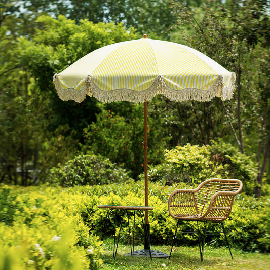 Parasol à franges inclinable à rayures jaunes et blanches Gabriel