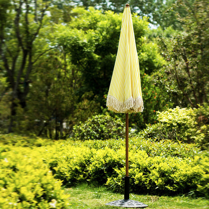 Parasol à franges inclinable à rayures jaunes et blanches Gabriel