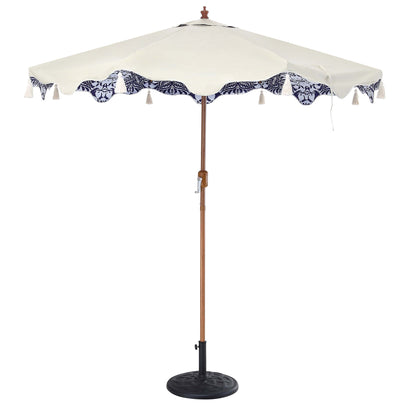 Parasol octogonal à pompon Blue Flower de 2,6 m avec inclinaison en aluminium