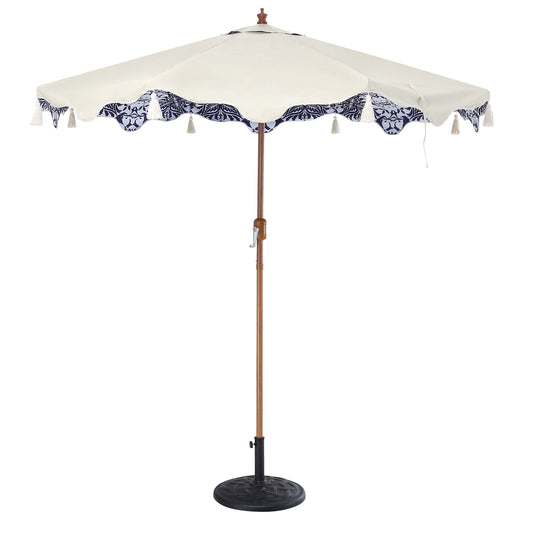 Parasol octogonal à pompon Blue Flower de 2,6 m avec inclinaison en aluminium
