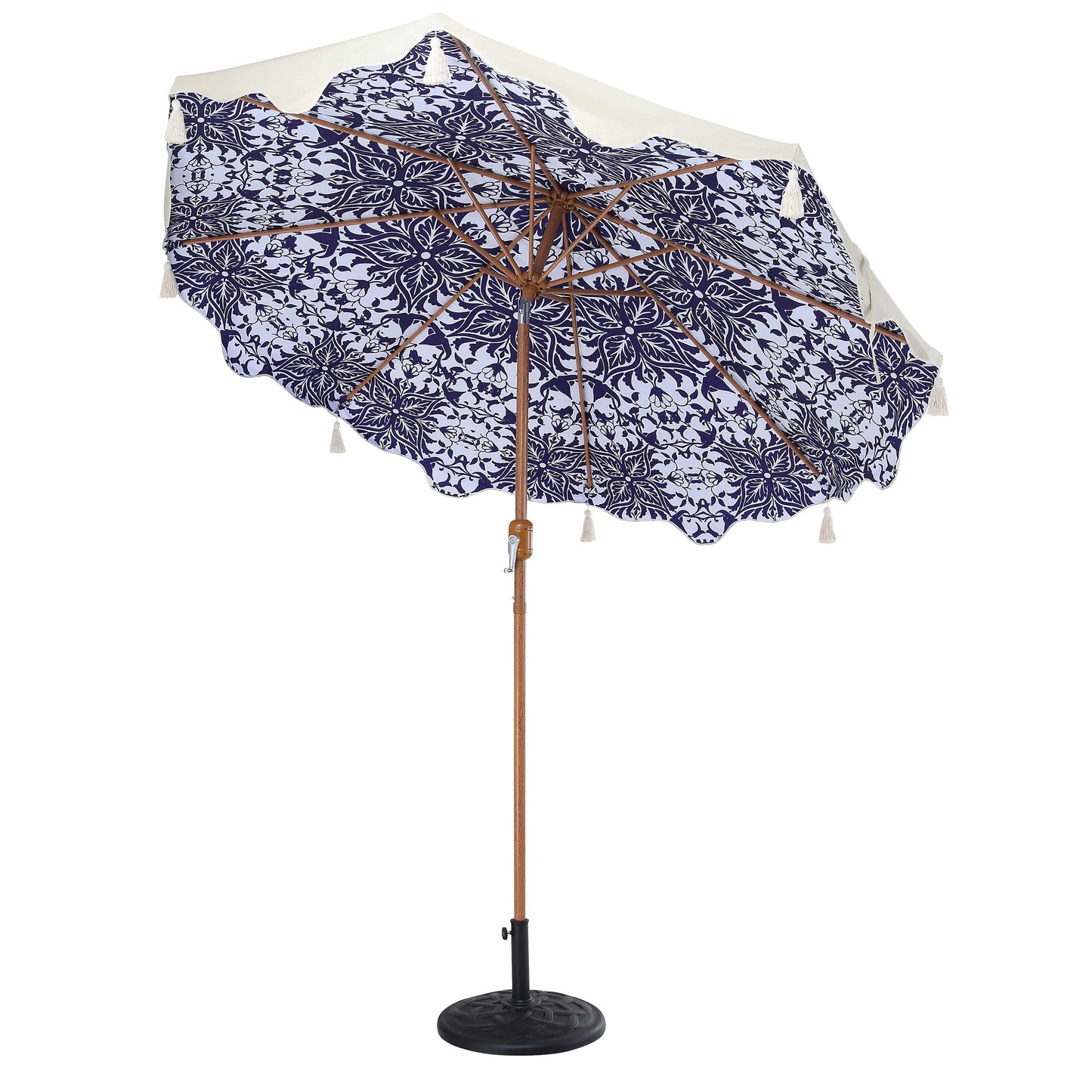 Parasol octogonal à pompon Blue Flower de 2,6 m avec inclinaison en aluminium