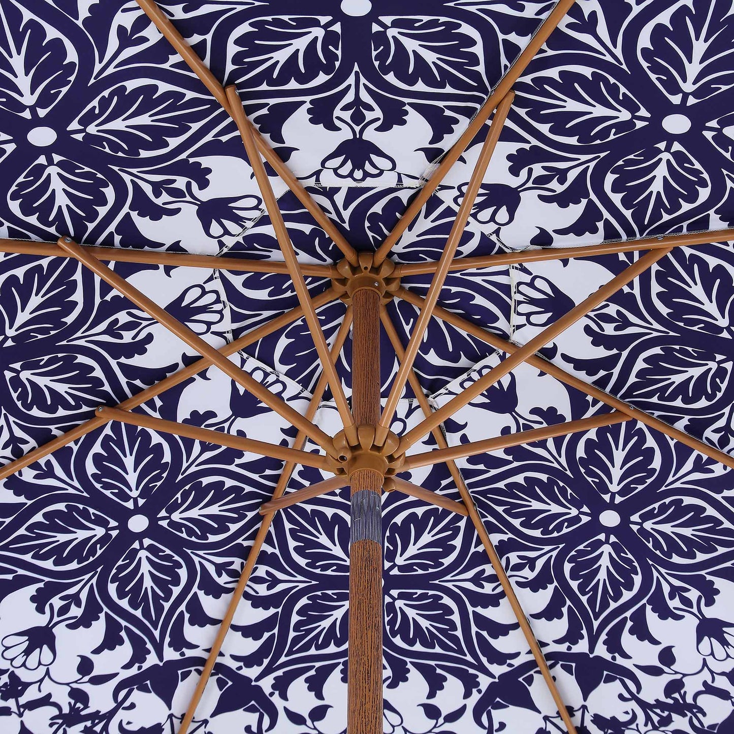 Parasol octogonal à pompon Blue Flower de 2,6 m avec inclinaison en aluminium