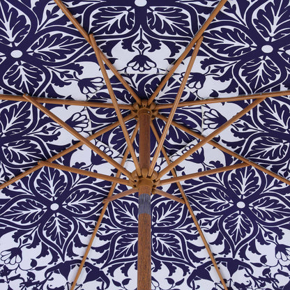 Parasol octogonal à pompon Blue Flower de 2,6 m avec inclinaison en aluminium