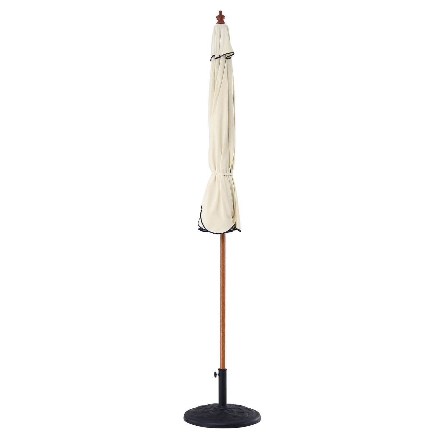Parasol octogonal beige de 2,6 m à manivelle et inclinable avec bord festonné bleu marine