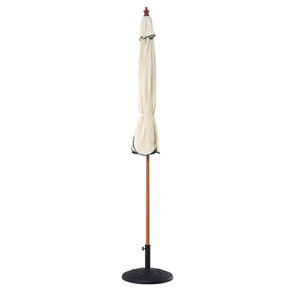 Parasol octogonal beige de 2,6 m à manivelle et inclinable avec bord festonné bleu marine