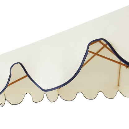 Parasol octogonal beige de 2,6 m à manivelle et inclinable avec bord festonné bleu marine