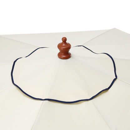 Parasol octogonal beige de 2,6 m à manivelle et inclinable avec bord festonné bleu marine