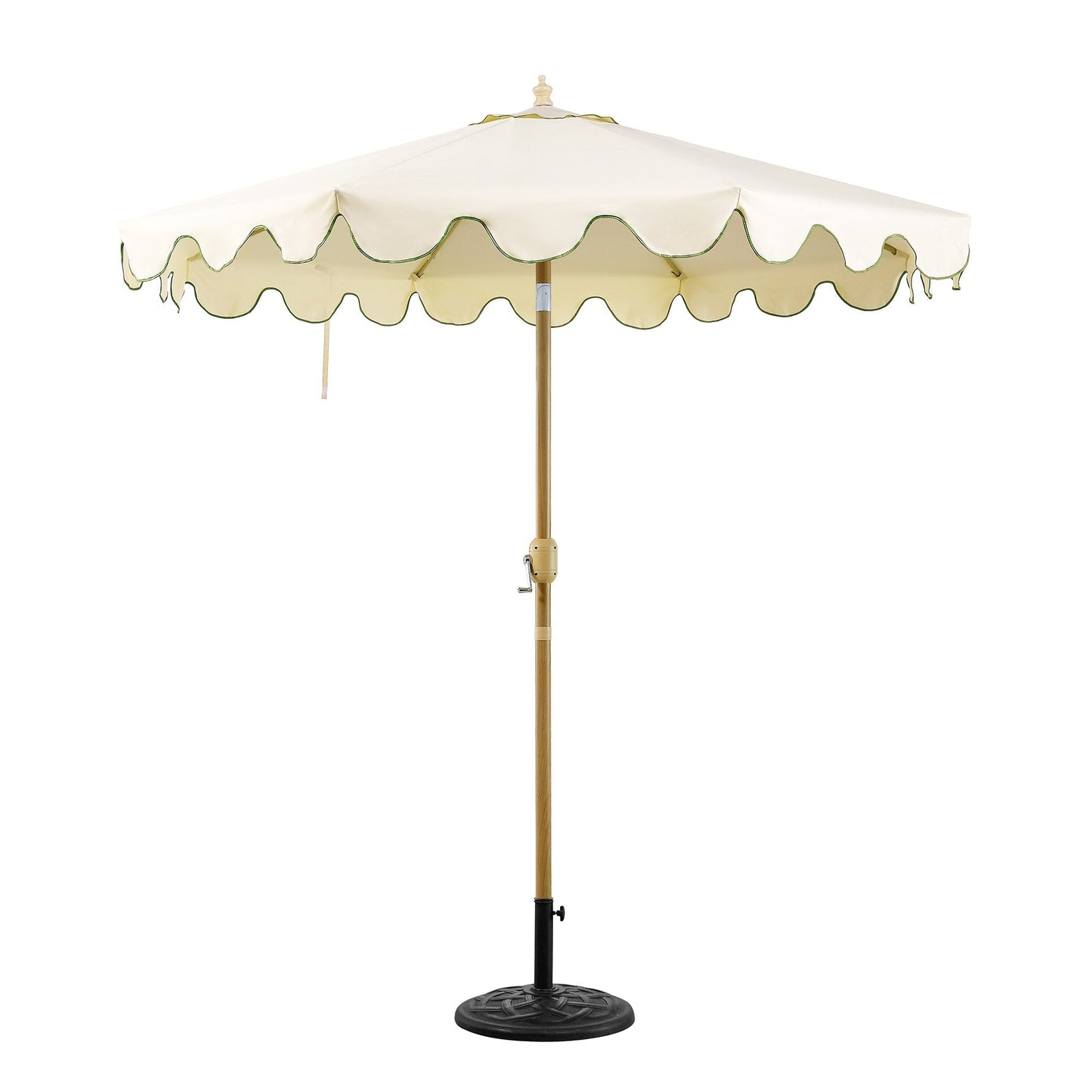 Parasol octogonal beige de 2,6 m à manivelle et inclinable avec bord festonné vert gazon