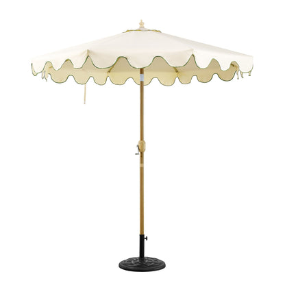 Parasol octogonal beige de 2,6 m à manivelle et inclinable avec bord festonné vert gazon