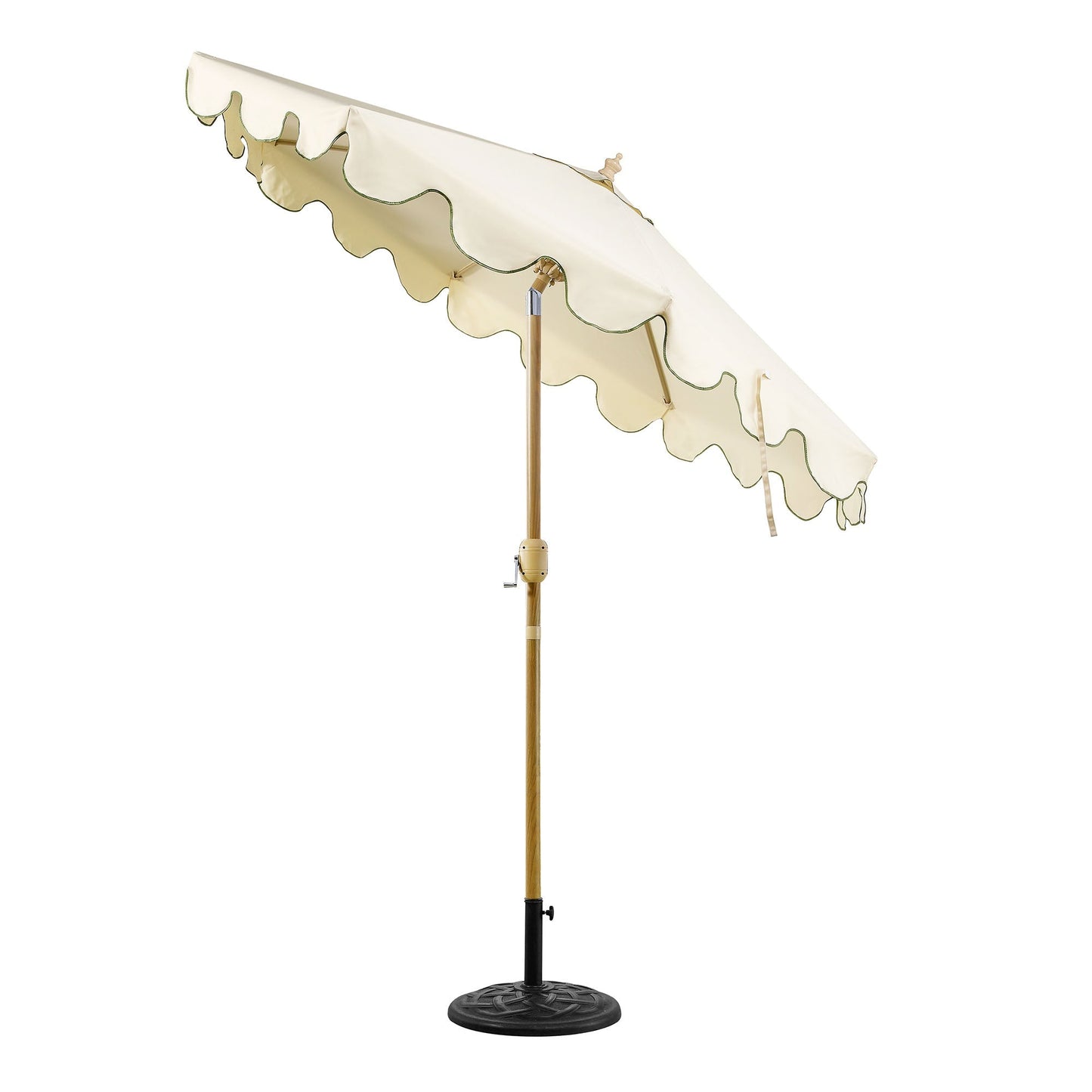 Parasol octogonal beige de 2,6 m à manivelle et inclinable avec bord festonné vert gazon