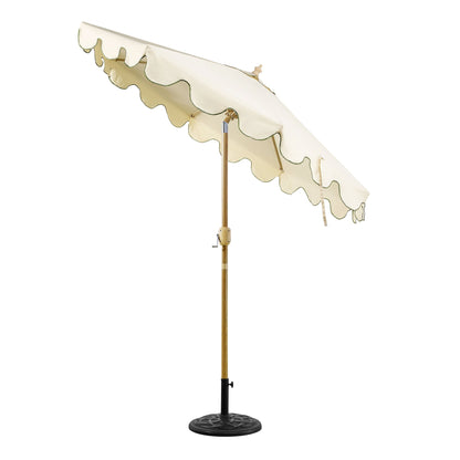 Parasol octogonal beige de 2,6 m à manivelle et inclinable avec bord festonné vert gazon