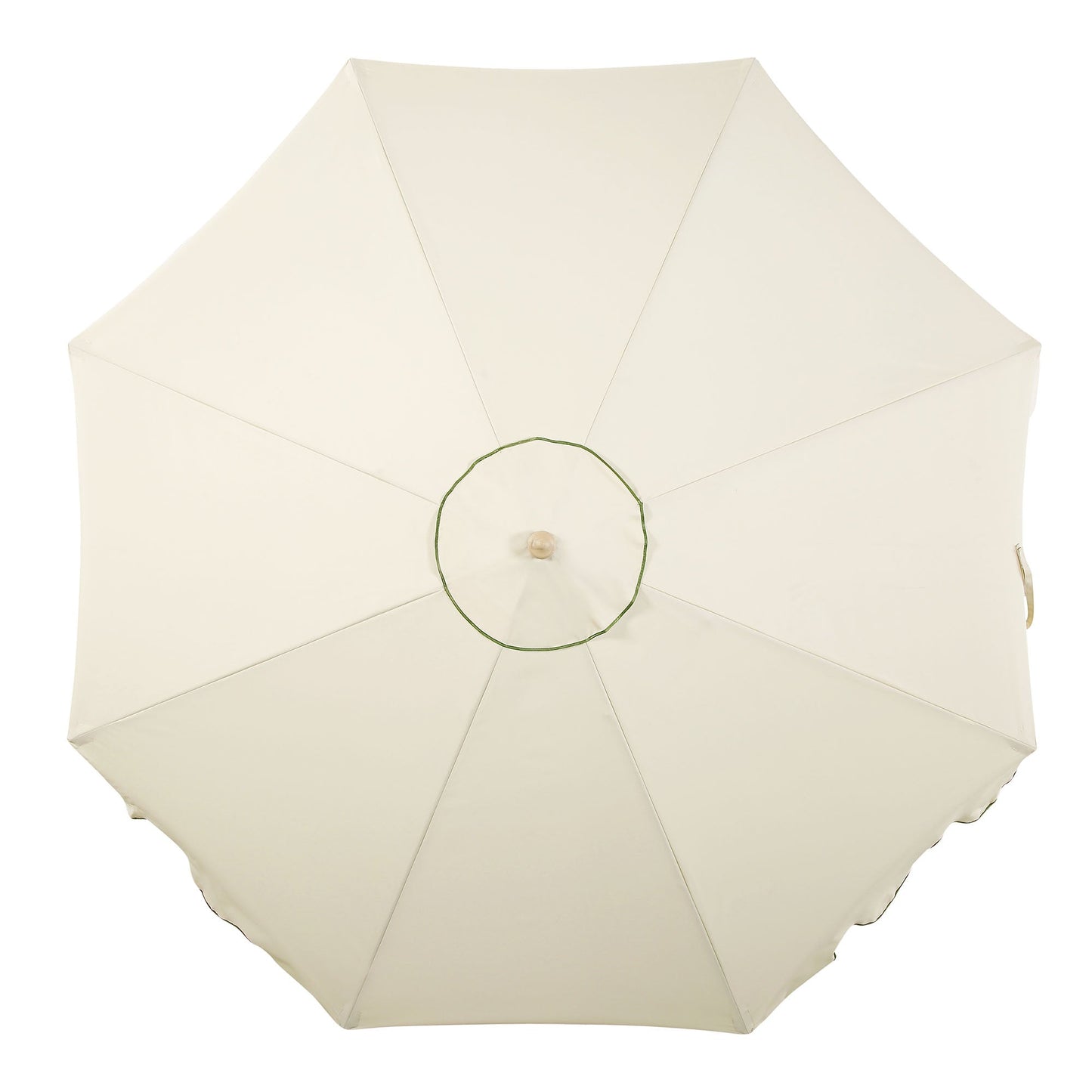 Parasol octogonal beige de 2,6 m à manivelle et inclinable avec bord festonné vert gazon