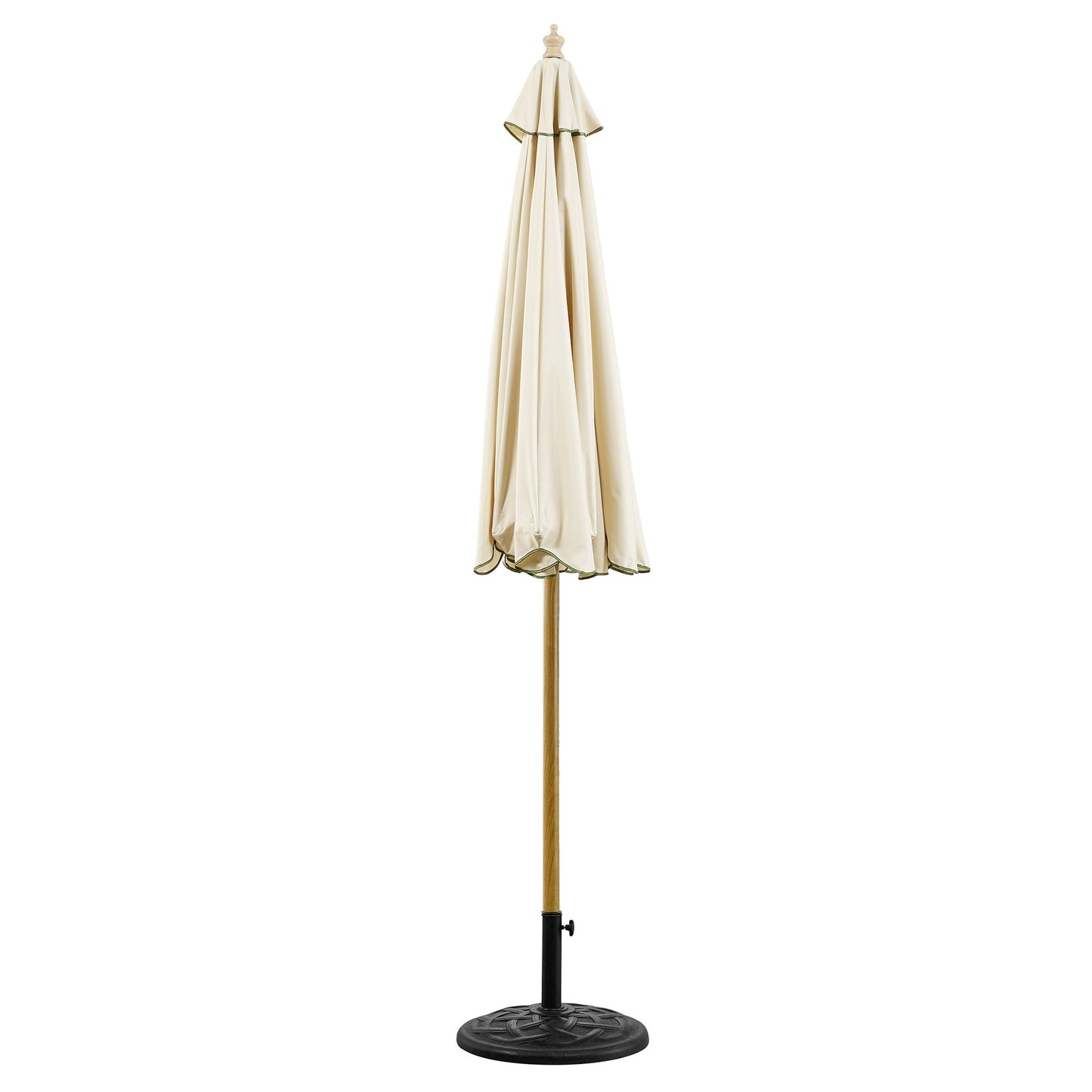 Parasol octogonal beige de 2,6 m à manivelle et inclinable avec bord festonné vert gazon