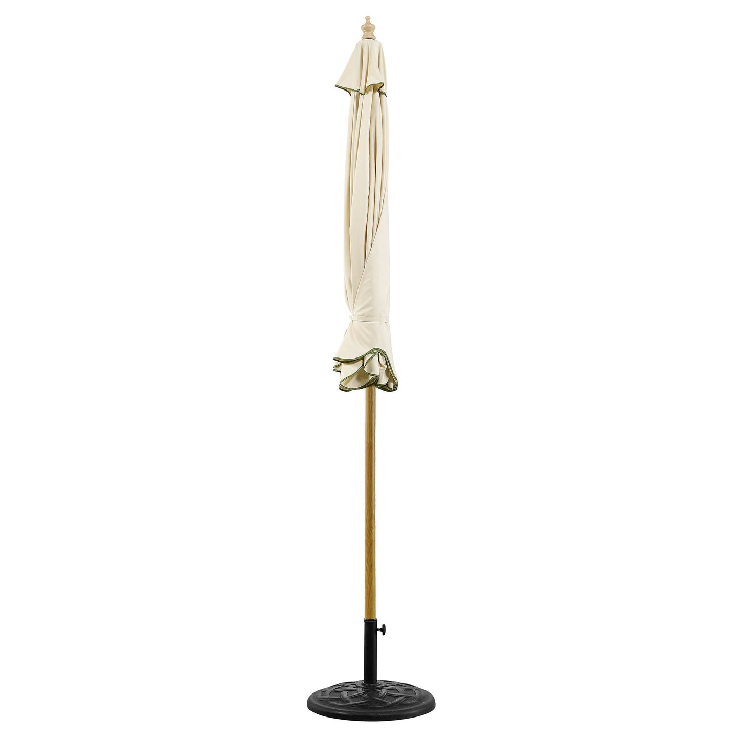 Parasol octogonal beige de 2,6 m à manivelle et inclinable avec bord festonné vert gazon
