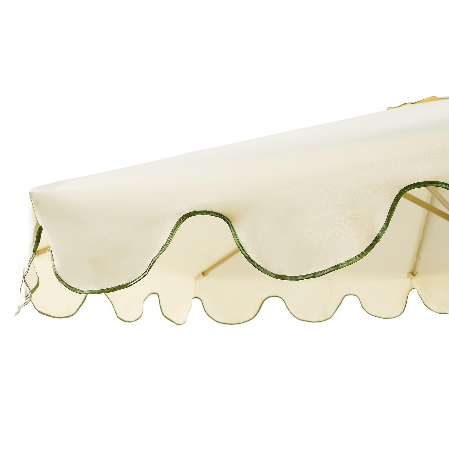 Parasol octogonal beige de 2,6 m à manivelle et inclinable avec bord festonné vert gazon