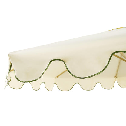 Parasol octogonal beige de 2,6 m à manivelle et inclinable avec bord festonné vert gazon